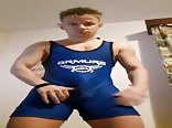 Handsome guy cums hard into lycra suite