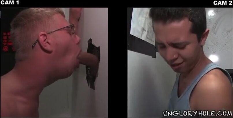 18岁金发男孩在 glory hole 口交