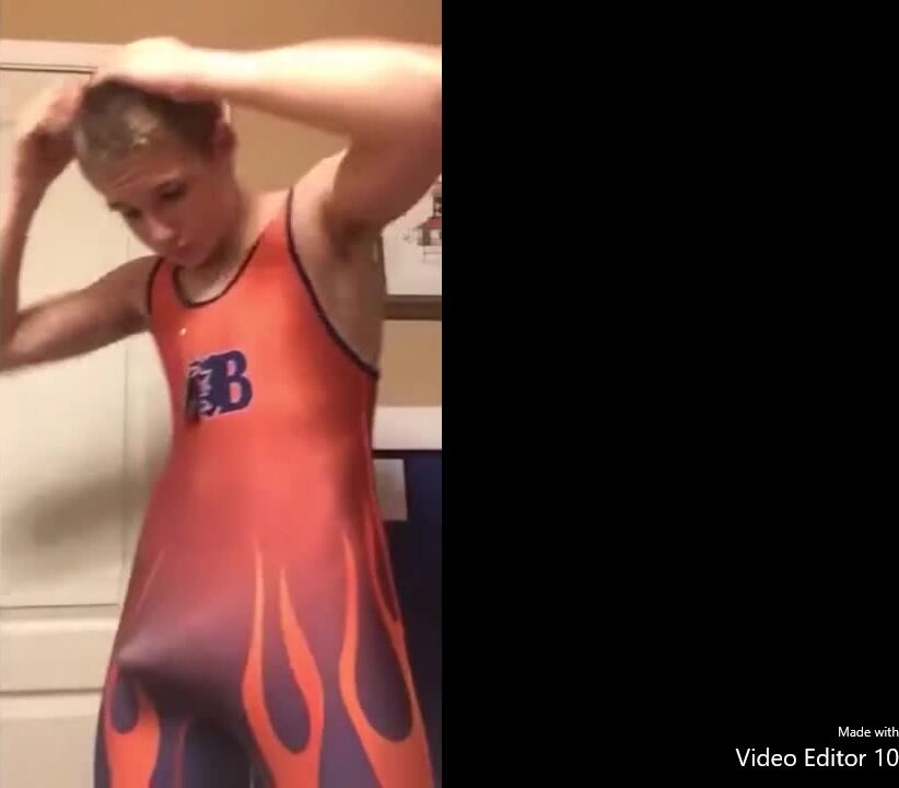 Blond 18y wrestler shows off his lycra singlet bulge