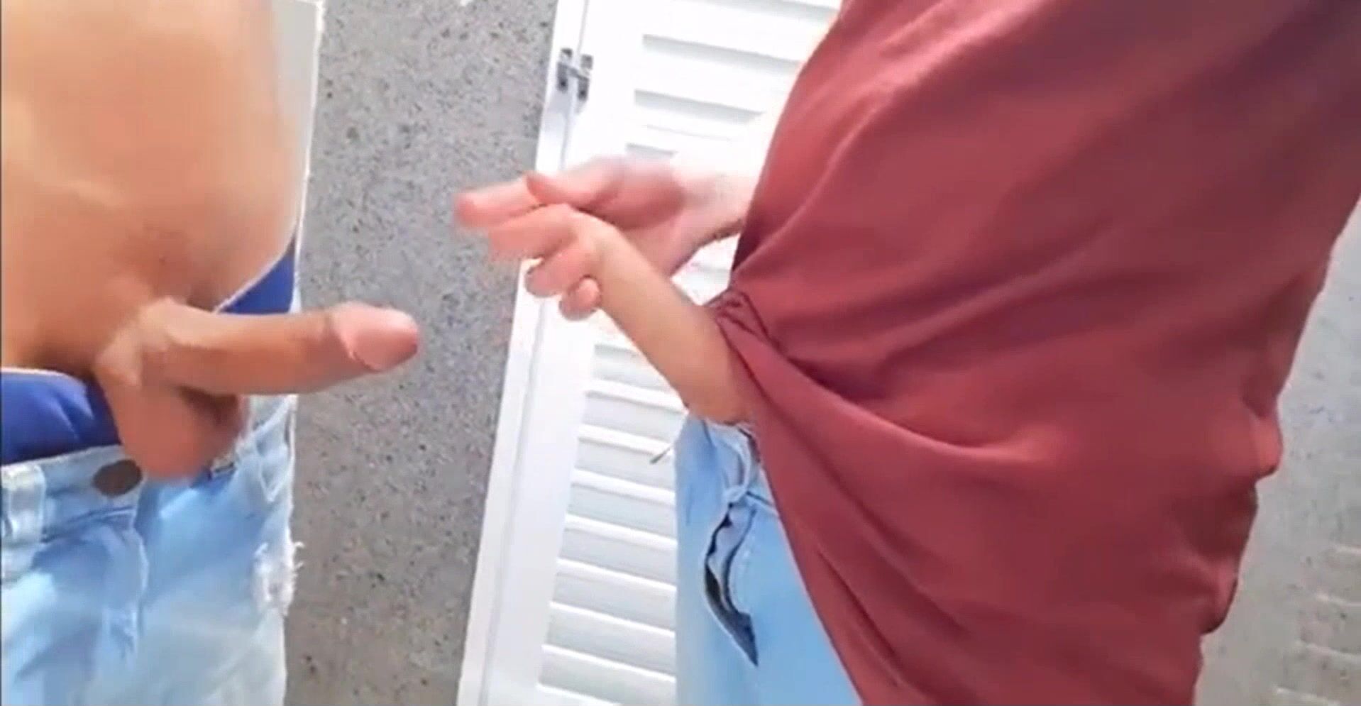 Bros bareback in public toilet