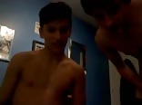 Freshman twinks jerk off together, cum on boxers