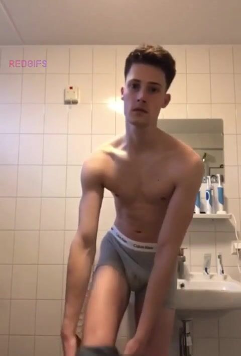Dutch twink petter strips and shows shaved uncut cock