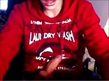 Red sweatshirt twink strokes his cock