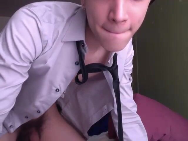 Hot boy humps pillow and strokes in bed