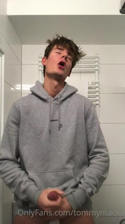Horny hoodie guy fucks in bathroom