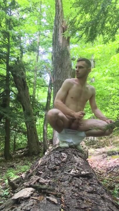 [abx][2][664] - jacking outside in the forest in briefs with cumshot