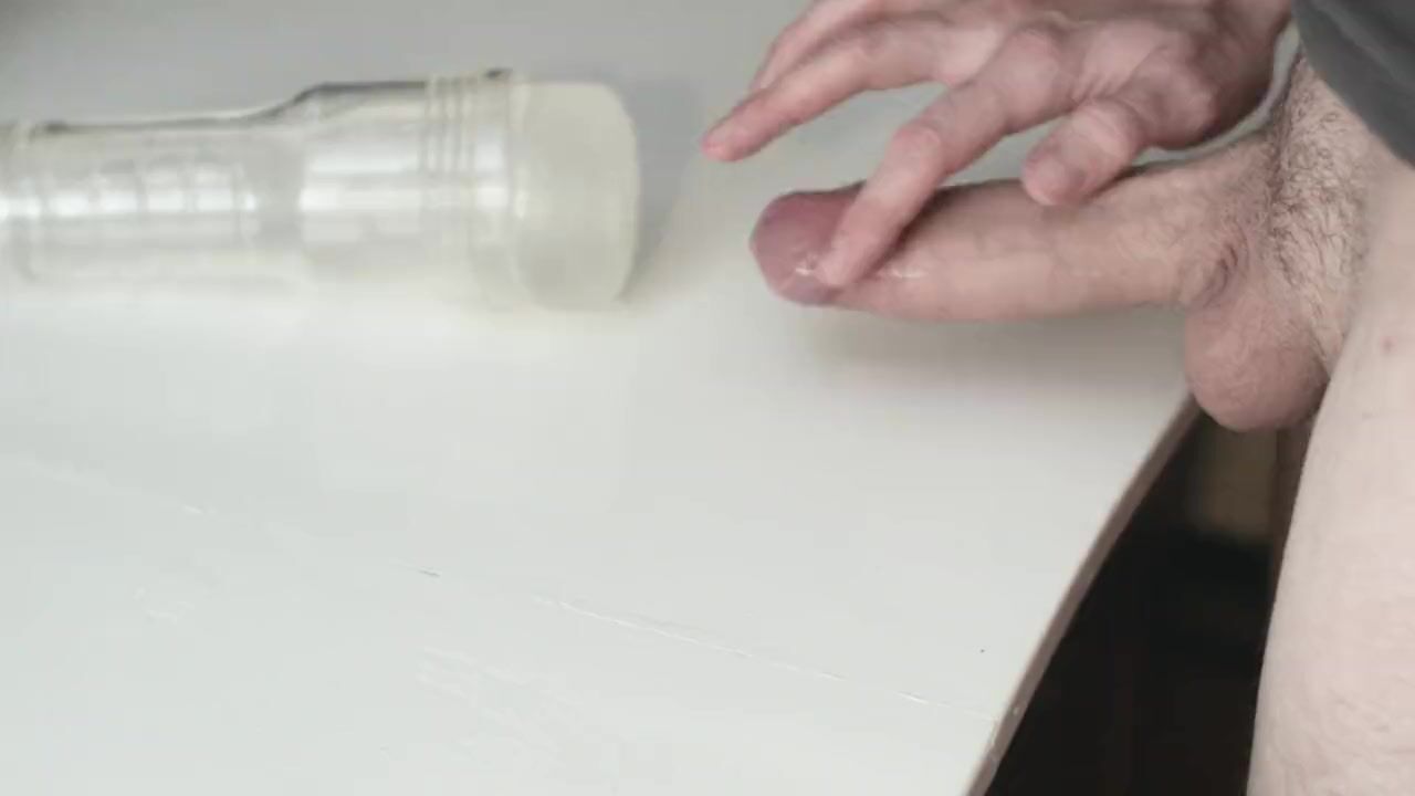Big uncut cock cums in clear fleshlight