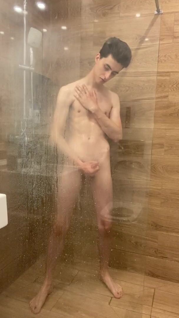 Hard teen jerks off in shower - cumshot