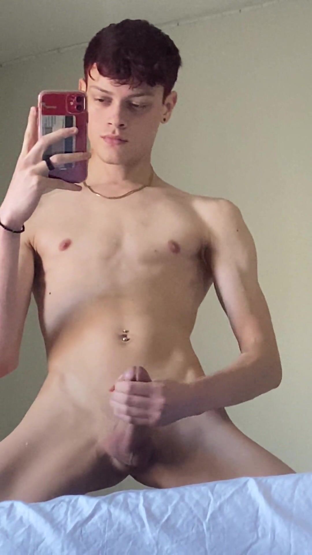 Big dick twink jerks off and cums hard