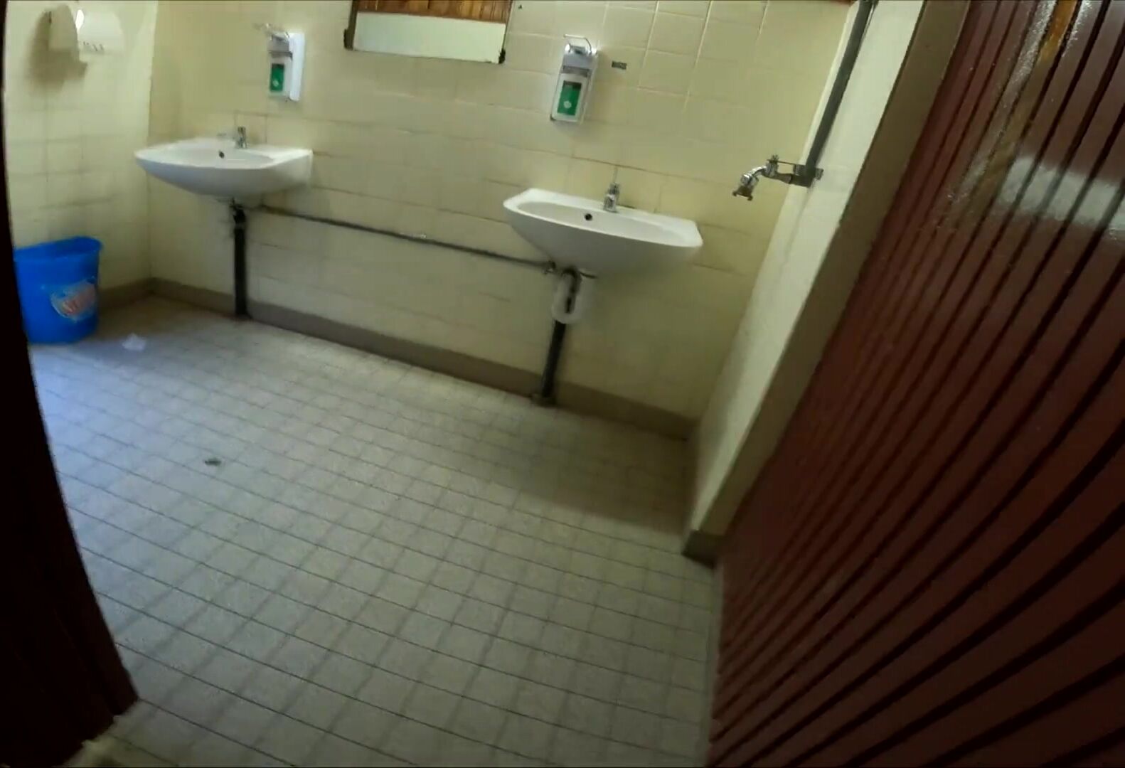 Risky public jerk off in woman's bathroom