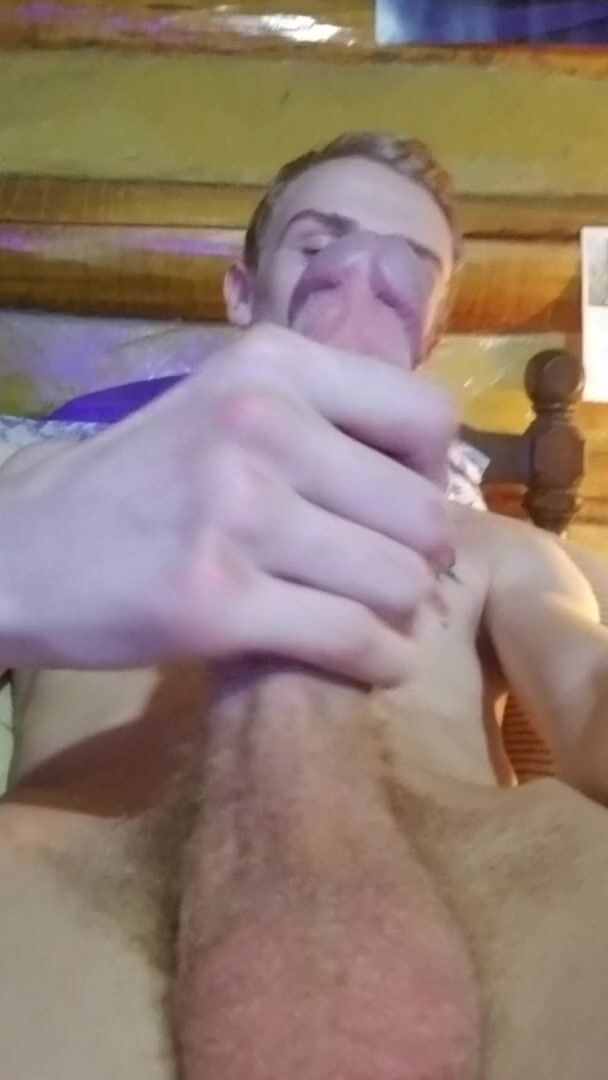 Teen strokes big cock until he cums