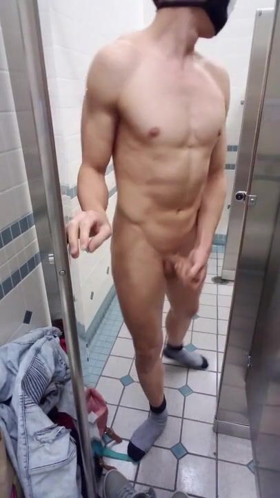 Jock teen walks out completely naked