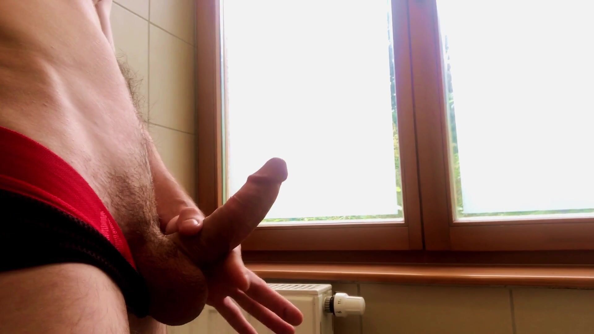 School teen masturbates in public toilet, maybe with guests
