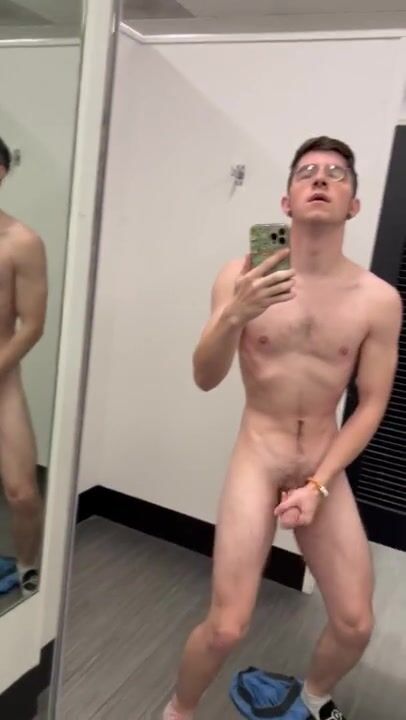 [abx][671] - skinny nerdy twink boy strips and cums in public dress...