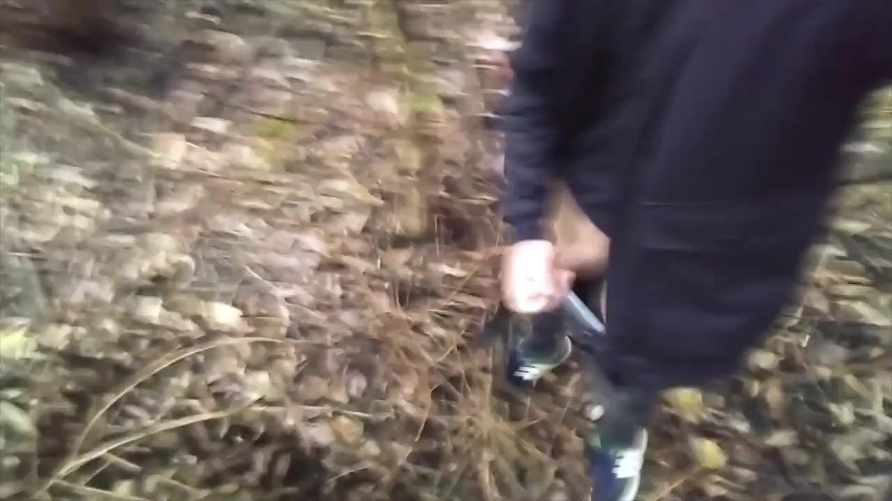 Boy cums in woods bareback