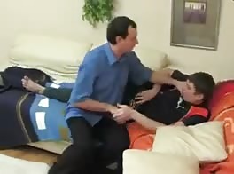 Daddy dominates teen boy's cock