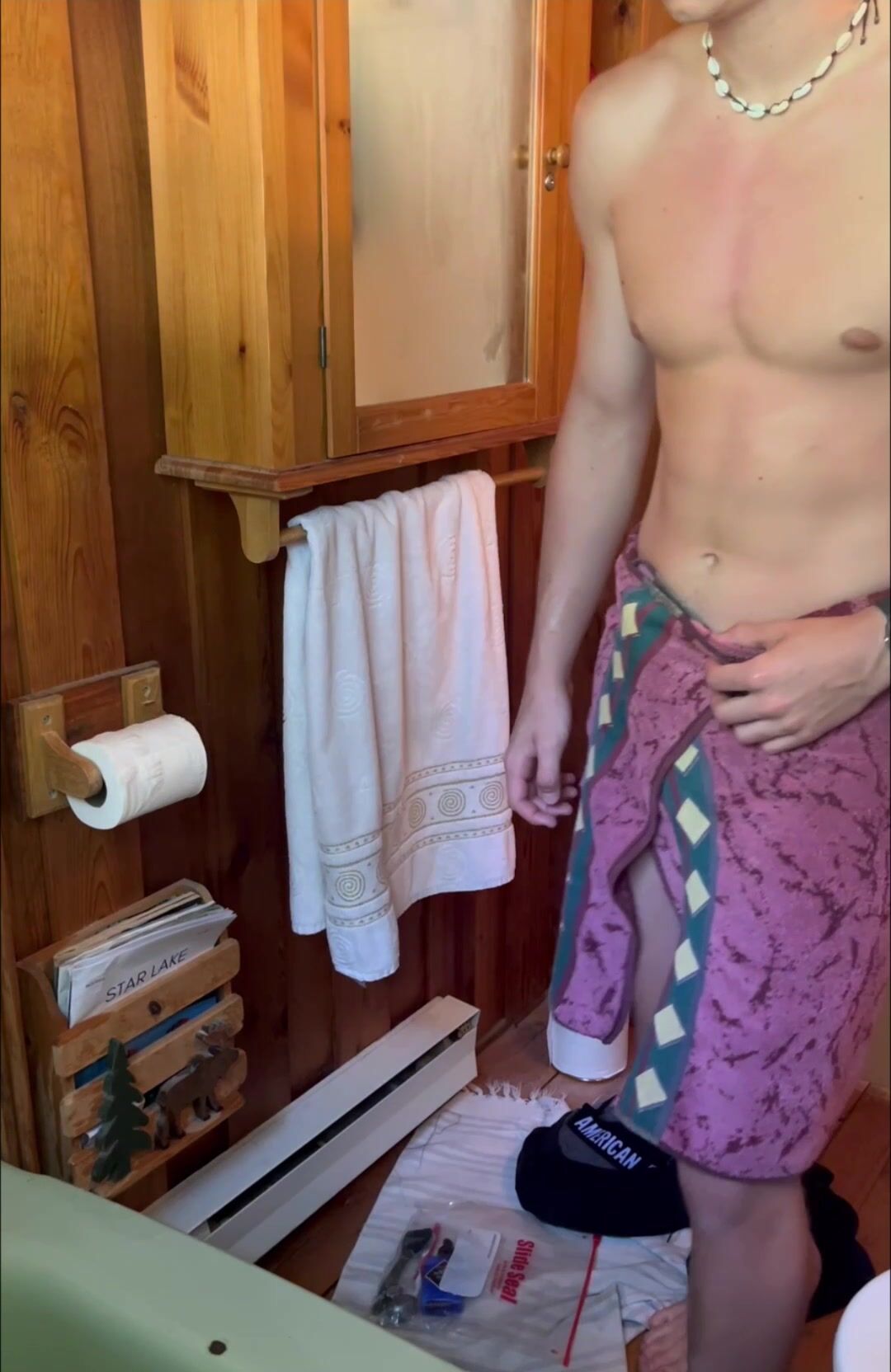 Cabin shower jack off with hottie