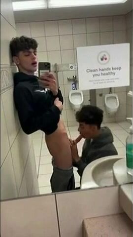 Twinks caught fucking in mall restroom