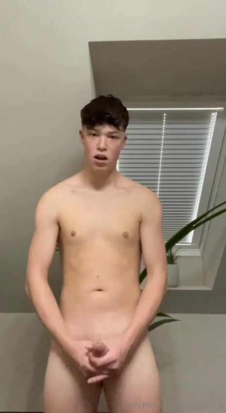 Cute twink strokes his hard cock 8