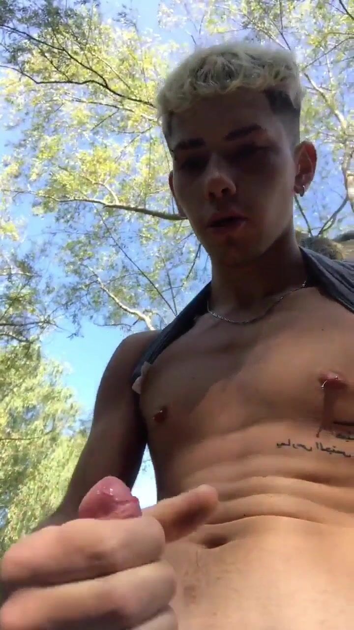 Boy jerks outside and spews a healthy load