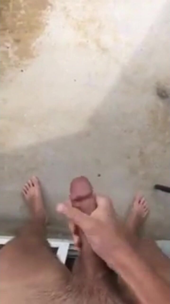 Spraying patio with cum shots