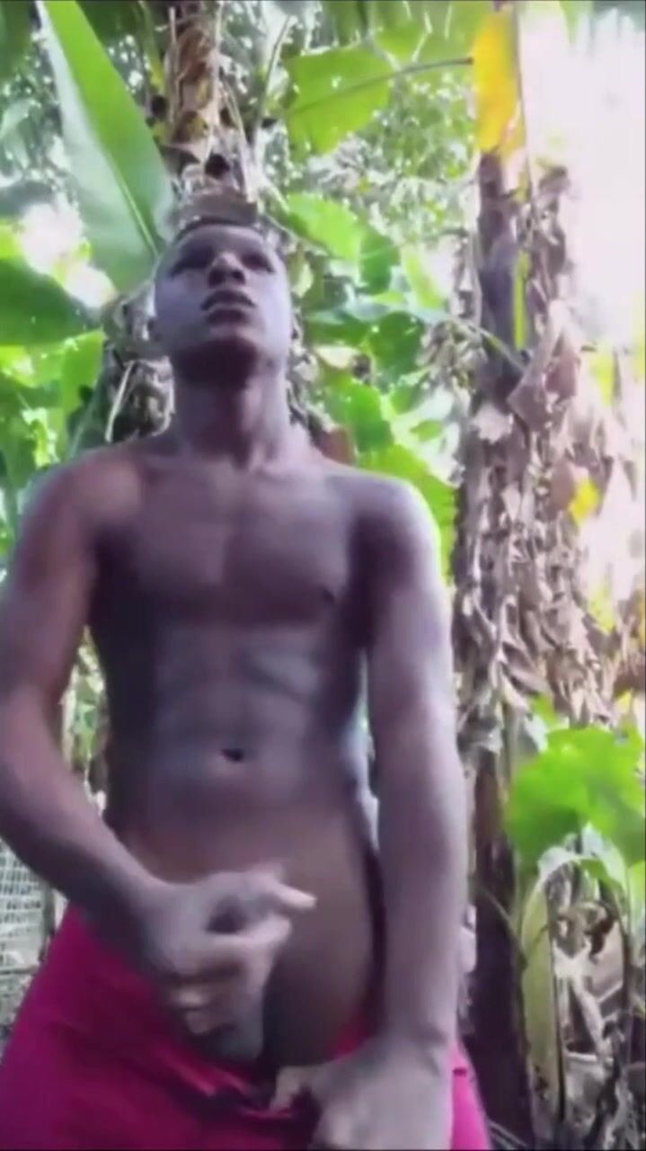Black lad barebacks in jungle