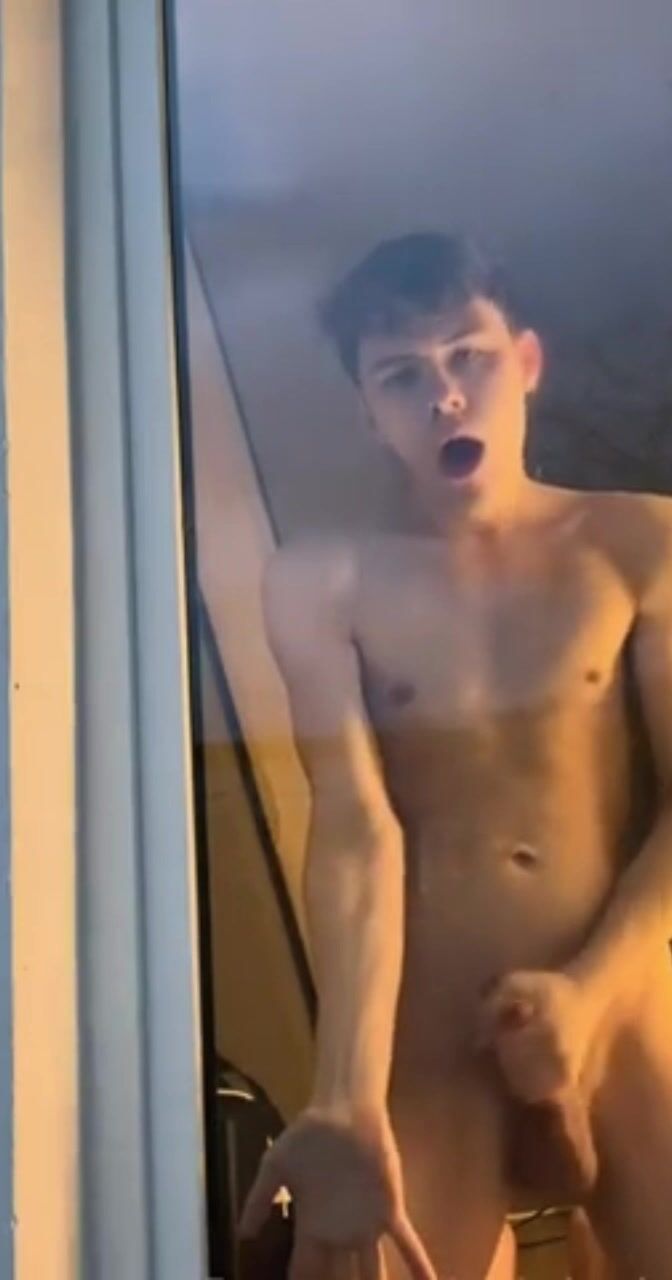18yo jack trapped in room cums on window