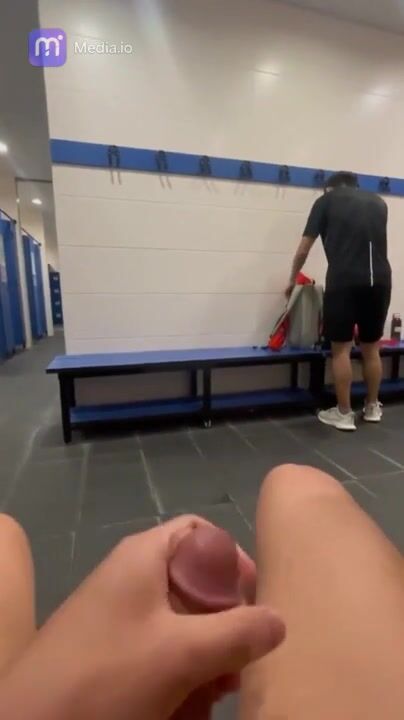 Asian adventures: muscular guy strokes cock in gym locker room, not...