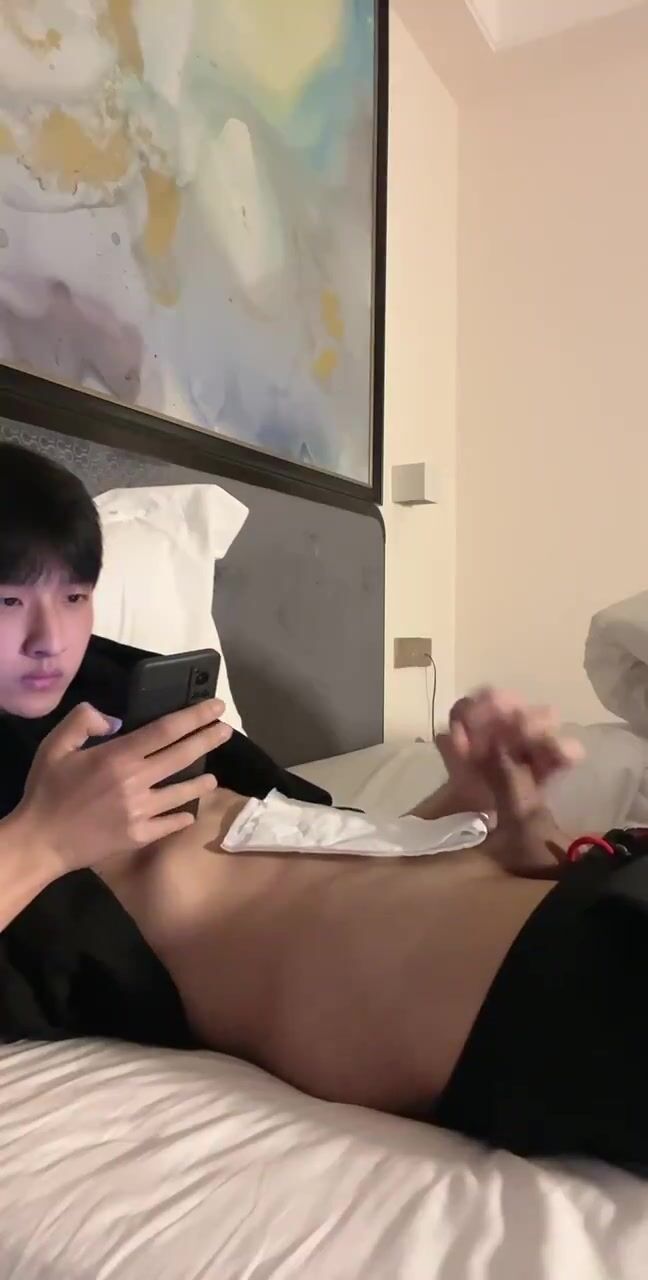 Asian boy wanking cum play porn