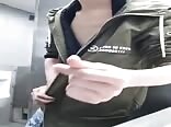Asian dude with big dick drops a load in public gay porn