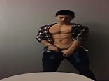 Muscle asian twink strips and eats his own hot cum