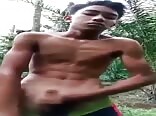 Asian twink boy wanks hard and cums