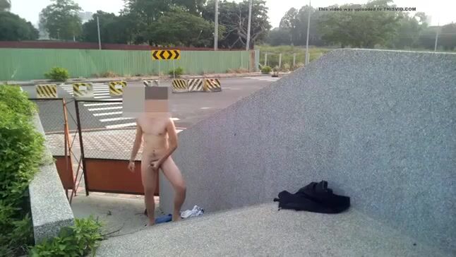 Asian twink cums in public area