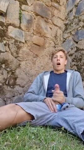 Backyard handjob - solo boy gets delicious