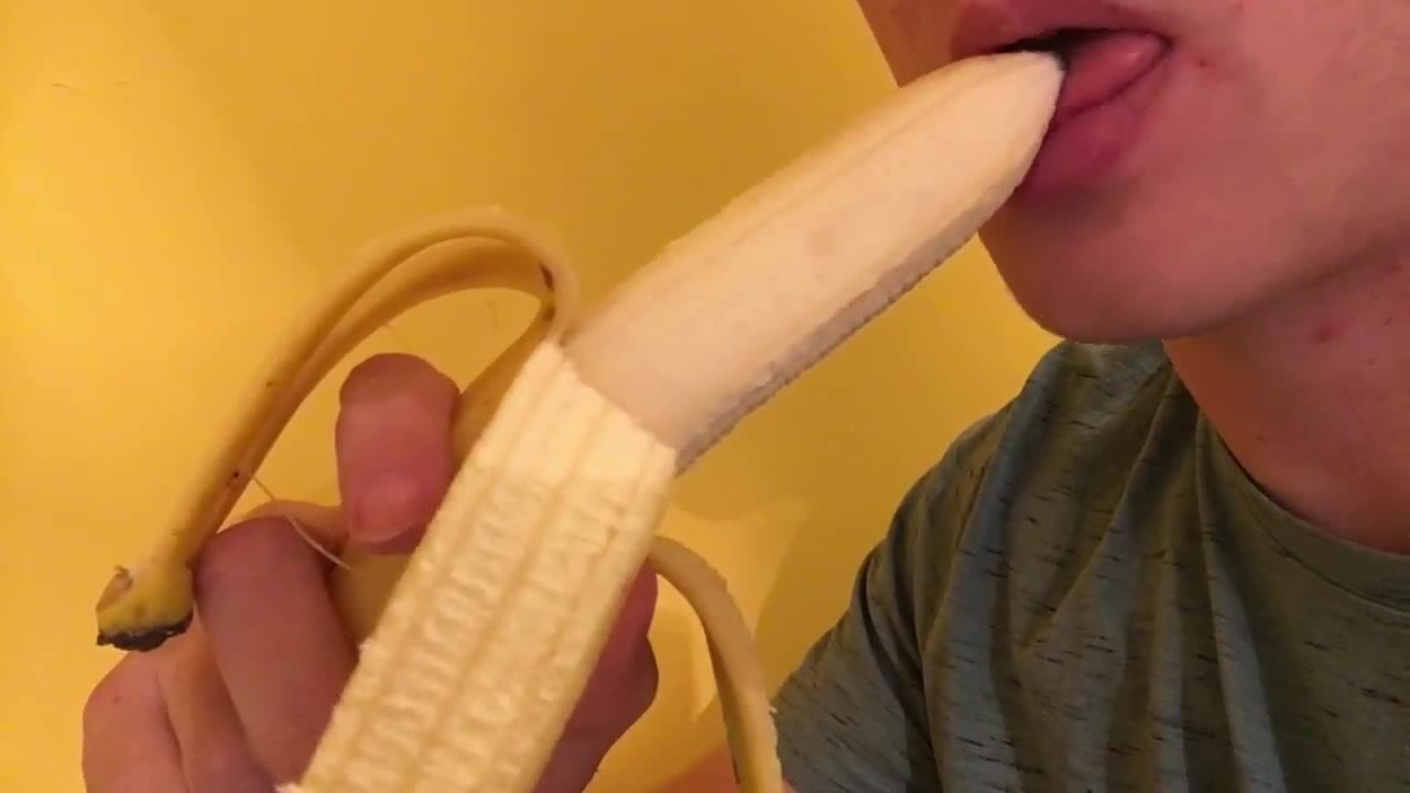 Banana sucking boys cum hard