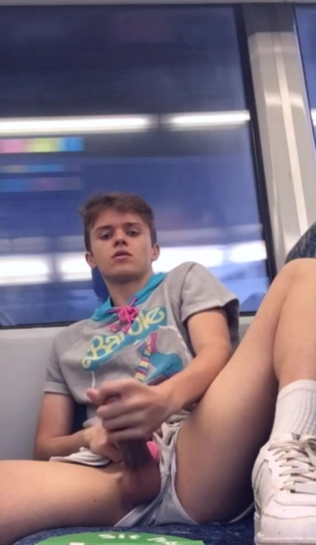 Barbie boy cums in the train