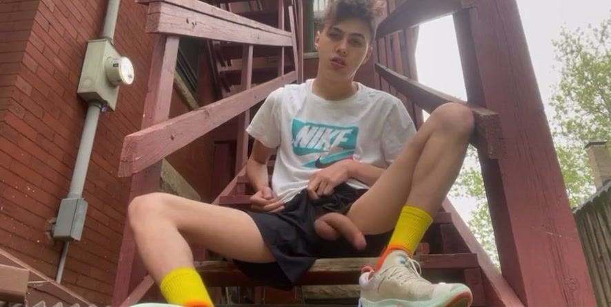 Basil jerking into sneaker boys porn