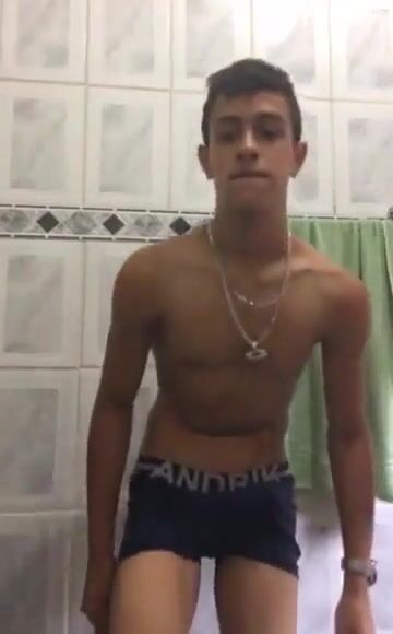 Brazilian twink's bathroom jerk session