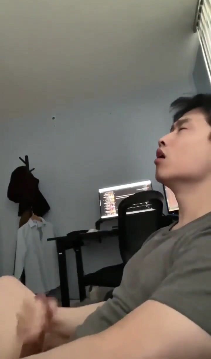 Beautiful asian college student cums on his shirt