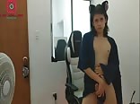 Dancing beautiful boy strokes his cock