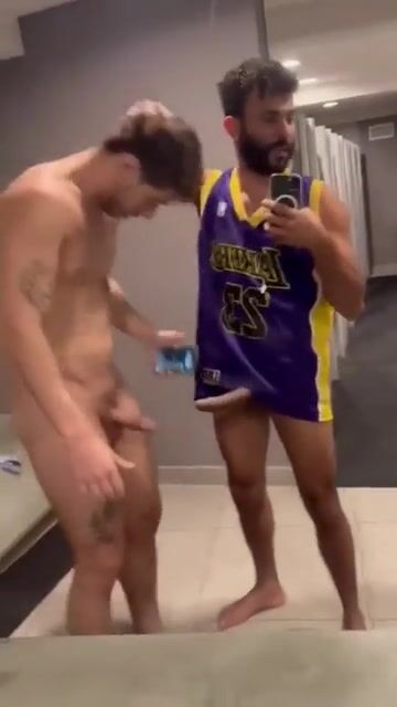 Black and white jocks swap quick public locker room bj
