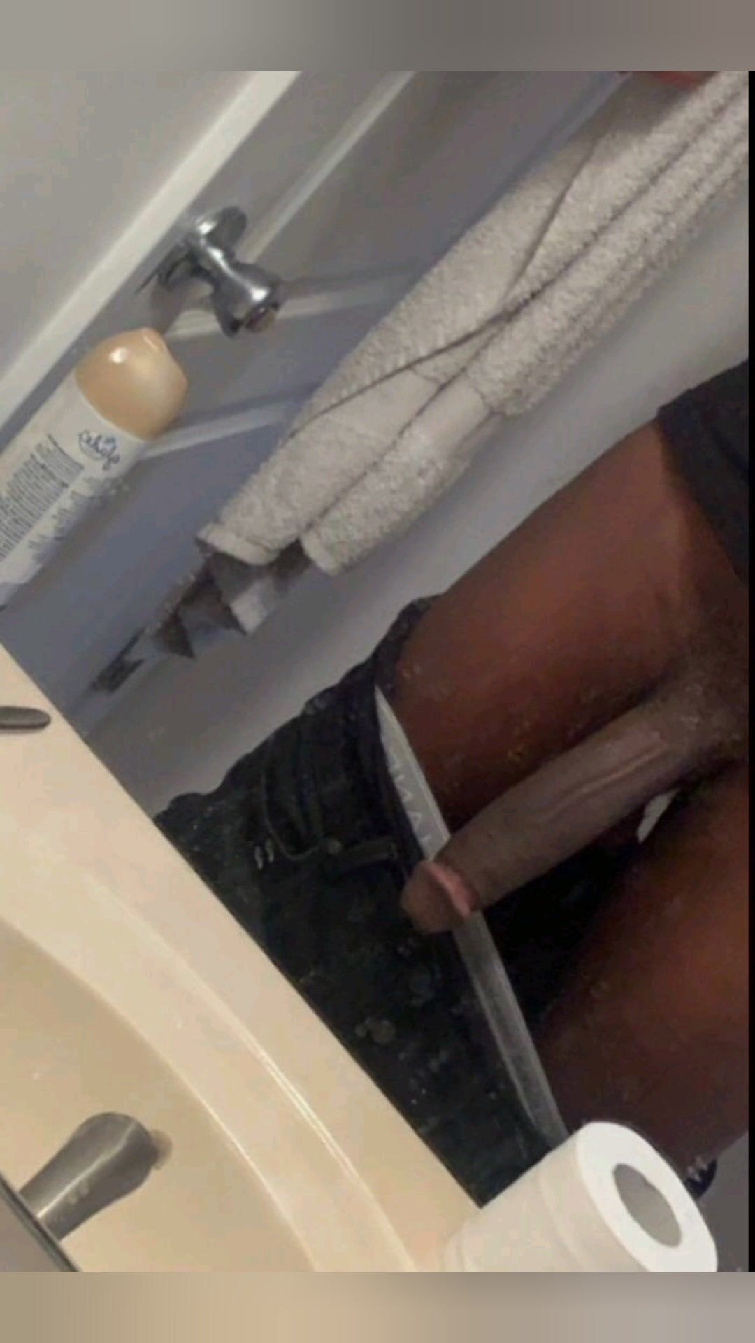 Black stud's massive cock bathroom action