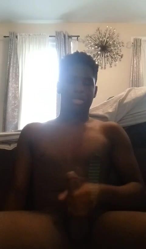 Black jock stroking his hard cock