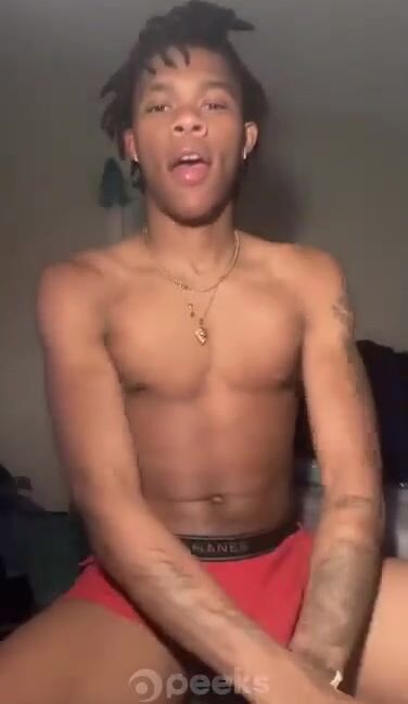 Black teen jerks cock and cums