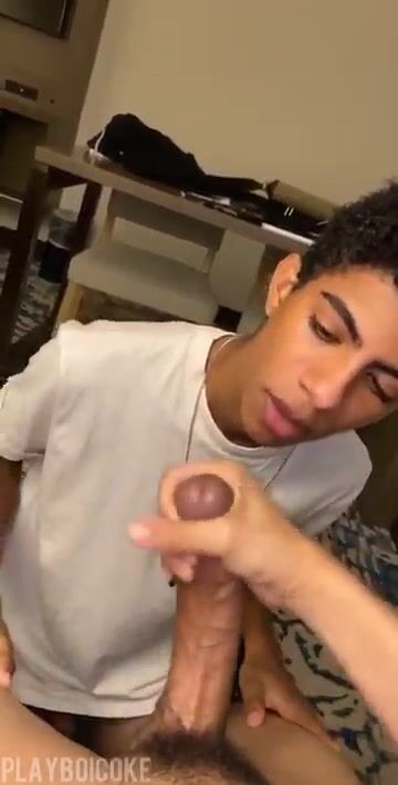 Amateur black twink sucks cock in first time porn