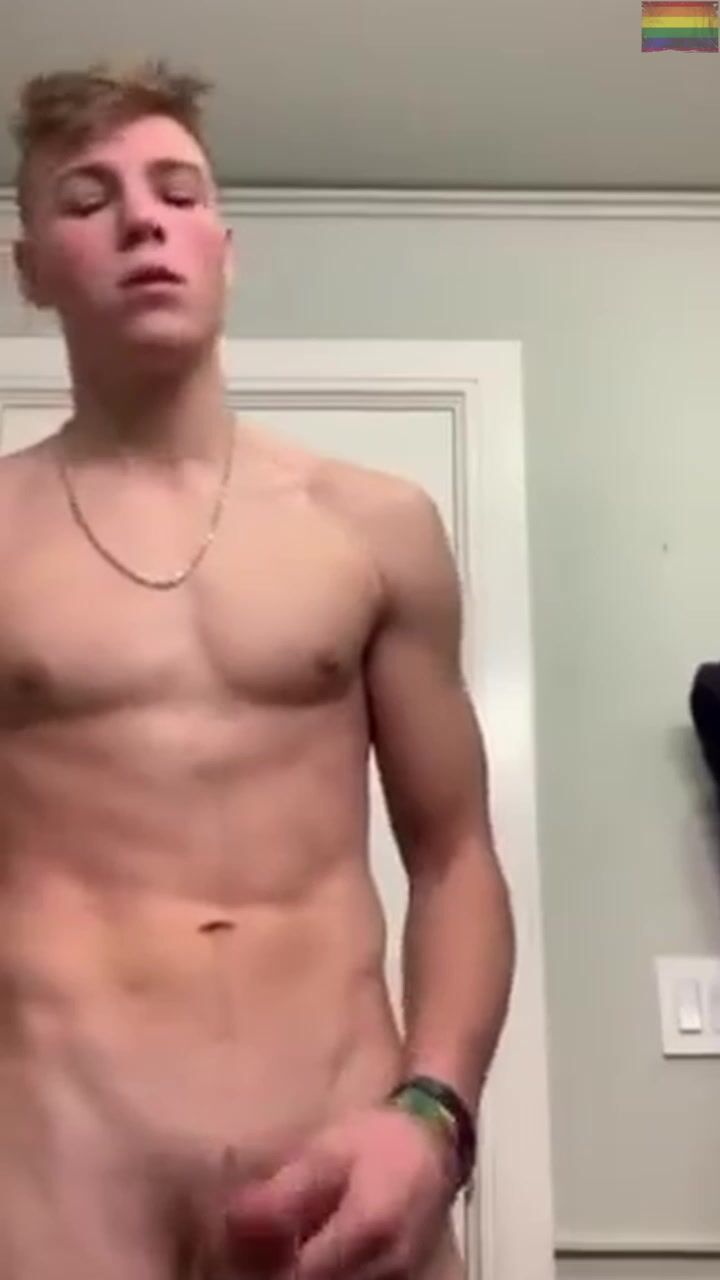 Blond boy shows off his hard cock