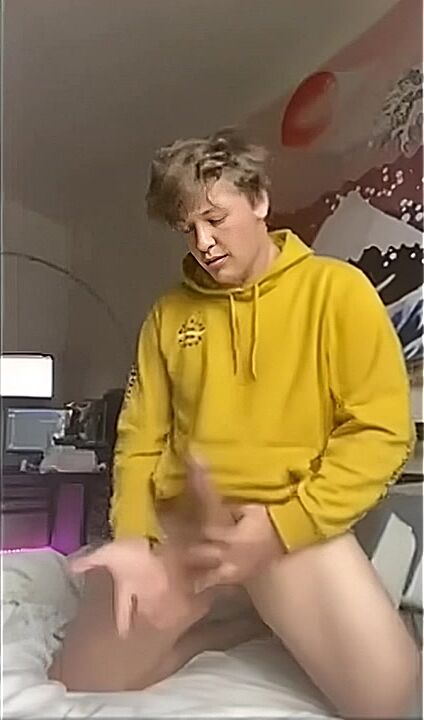 Blond college stud strokes his cock, moans and cums hard - ai enhanced