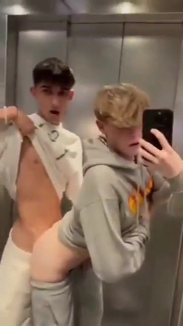 Blond twink fucked raw in elevator