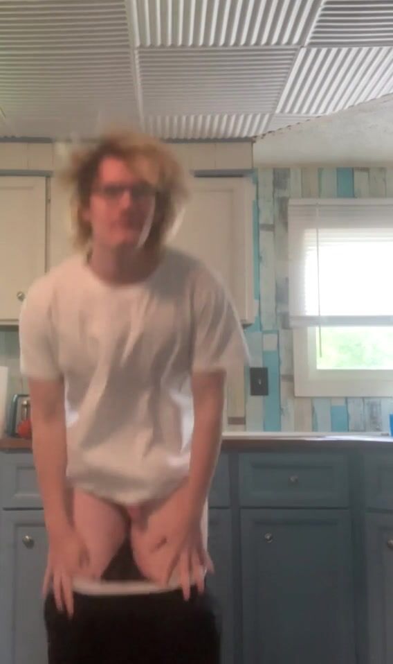 Blond glasses geek strokes cock