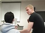 Blond wrestler shows biceps to highschool classmates